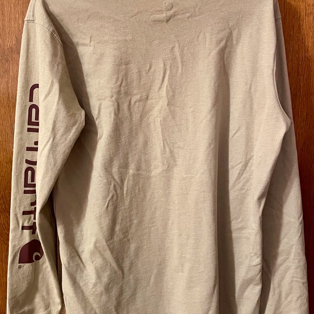 Carhartt Green Long Sleeve Shirt | Sleeve Detail in Brown | Size Medium